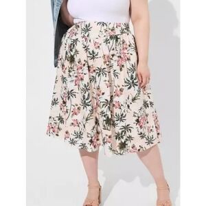 Torrid‎ Midi Poplin High Waist Skirt Tropic Palm Trees Floral Pink Plus Size 26